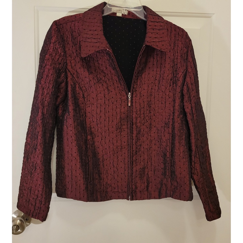 Erin by Erin London Womens Burgundy Crinkle Texture Zip Front Jacket Size S